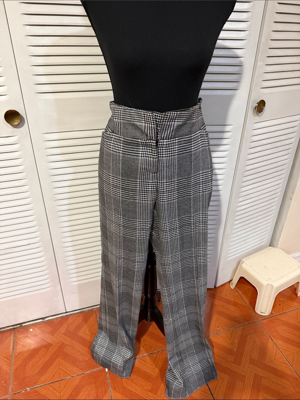 Worthington Gray Plaid High-Waist Wide-Leg Pants